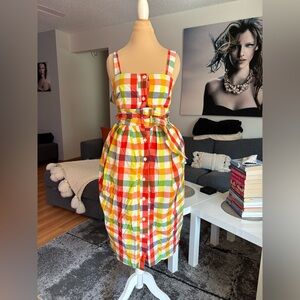 Christopher John Roger’s Bright Multi-Color Gingham Sundress with Belt
